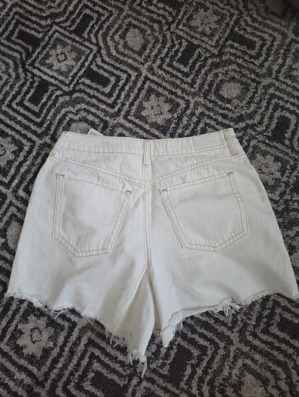 Cream Distressed Denim Shorts